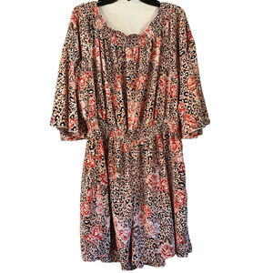 Toxik Romper Floral Leopard Print Skort, SZ 3X, Pretty red and pink floral (T3)